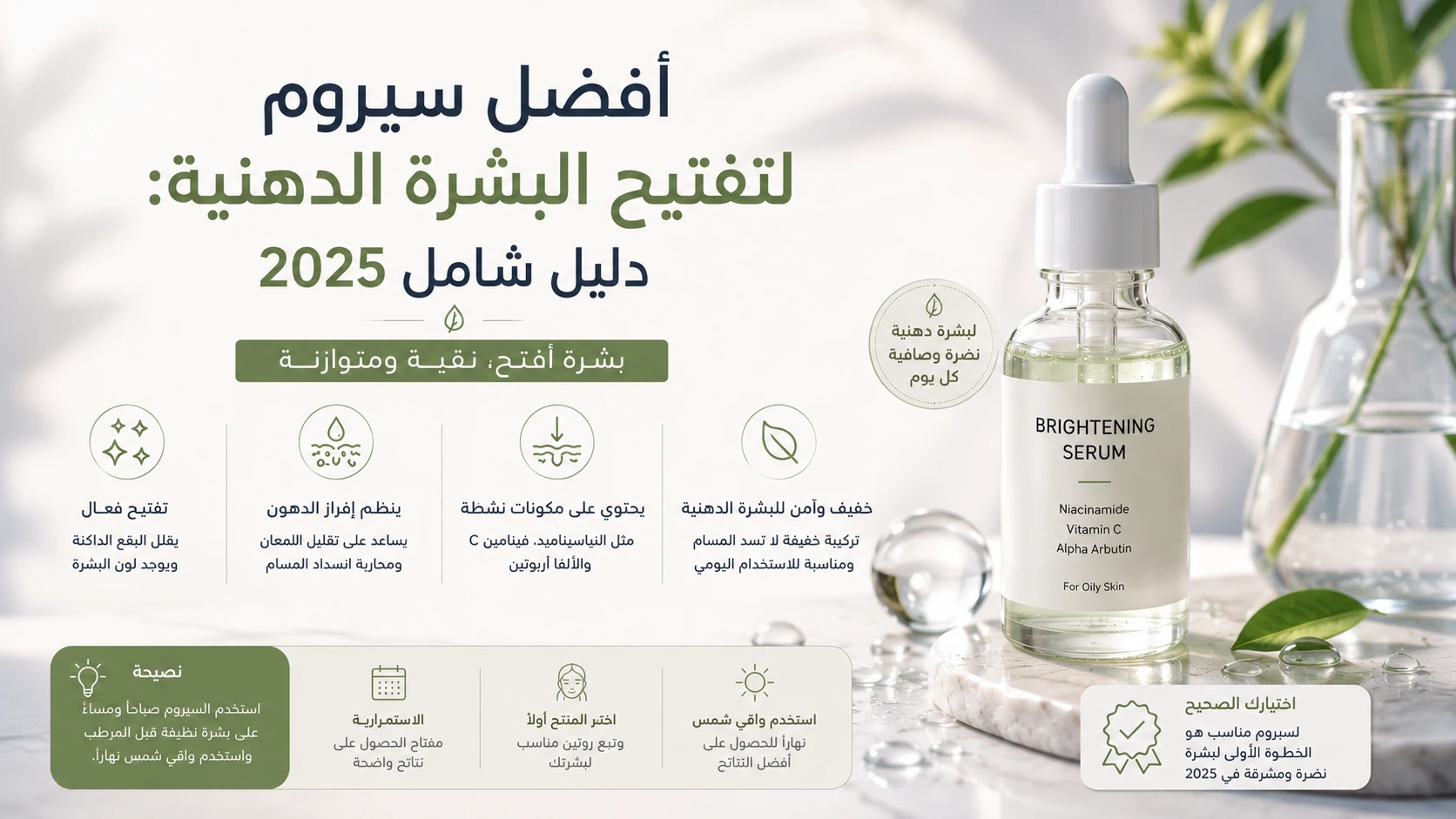 أفضل سيروم لتفتيح البشرة الدهنية: دليل شامل 2025 